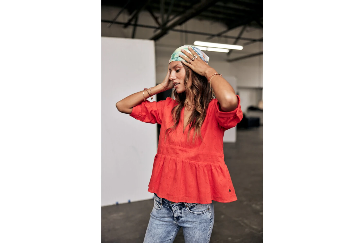 Freeman T. Porter Telinda Plain Color Blouse Ample Décolletée Femme, Fiesta Red