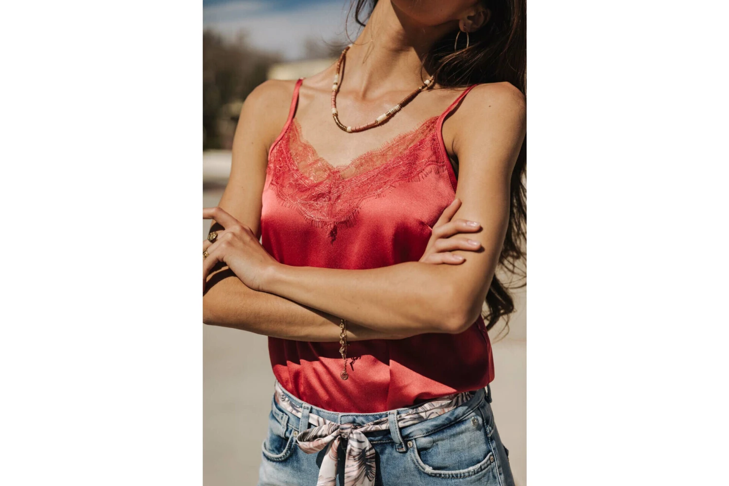 Freeman T. Porter Thylia Lace Fabric Mix Caraco Décolleté Dentelle Femme, Holly Berry – Image 4