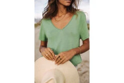 Freeman T. Porter Tobby Fancy T-shirt Col V Femme, Loden Frost