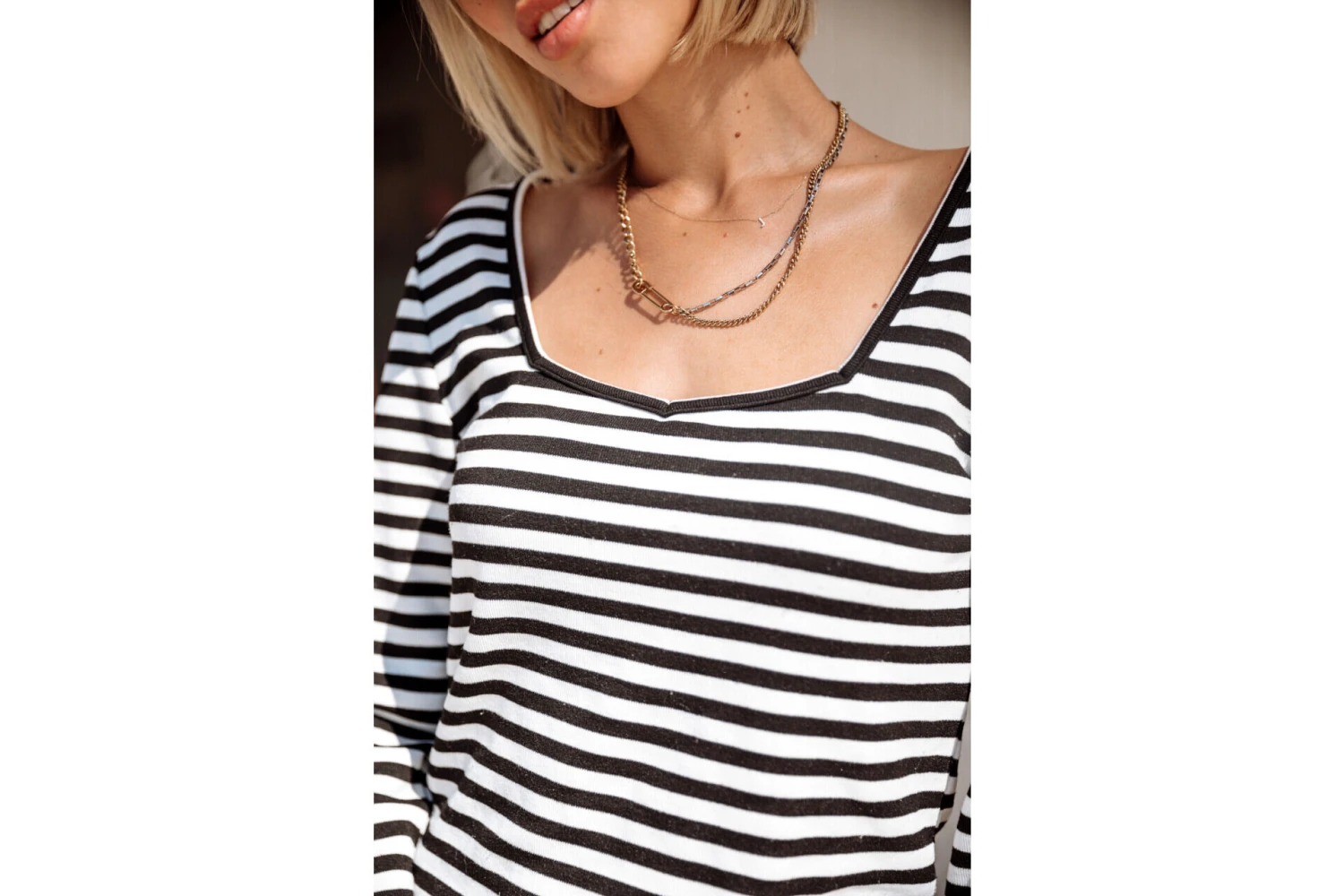 Freeman T. Porter Tolma Stripes T-shirt Col Carré Rayé Femme, White – Image 2