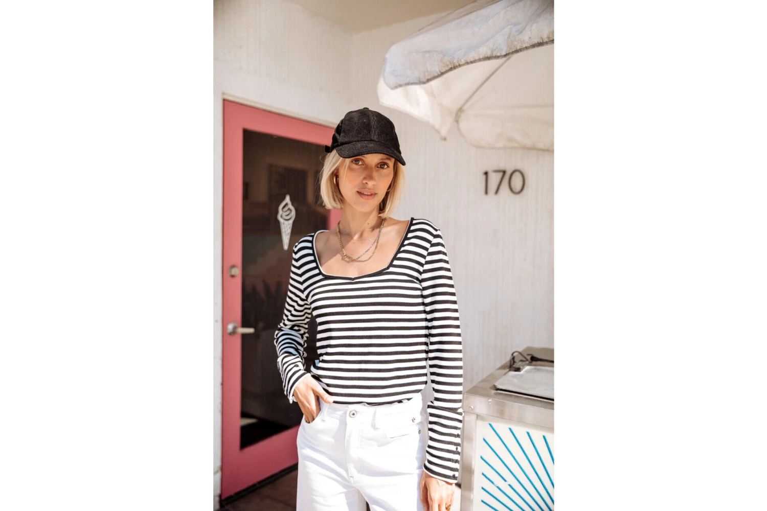 Freeman T. Porter Tolma Stripes T-shirt Col Carré Rayé Femme, White – Image 5