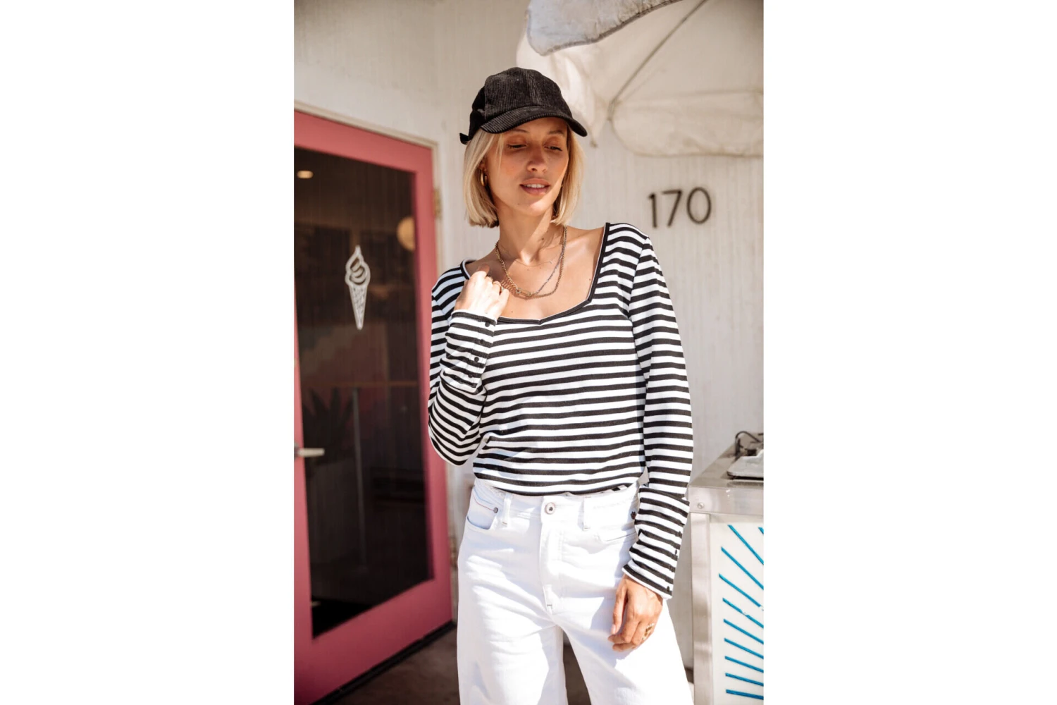 Freeman T. Porter Tolma Stripes T-shirt Col Carré Rayé Femme, White – Image 7