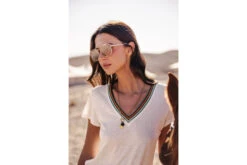 Freeman T. Porter Tonia Linen T-shirt Col V Femme, Egret