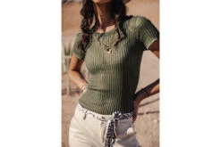 Freeman T. Porter Toranne Rib T-shirt Rayures Transparent Femme, Elm Green