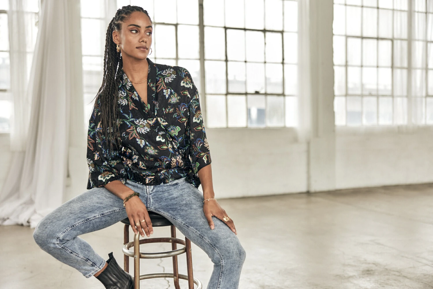 Freeman T. Porter Triane Florescent Top Kimono Imprimé Femme, Black – Image 2