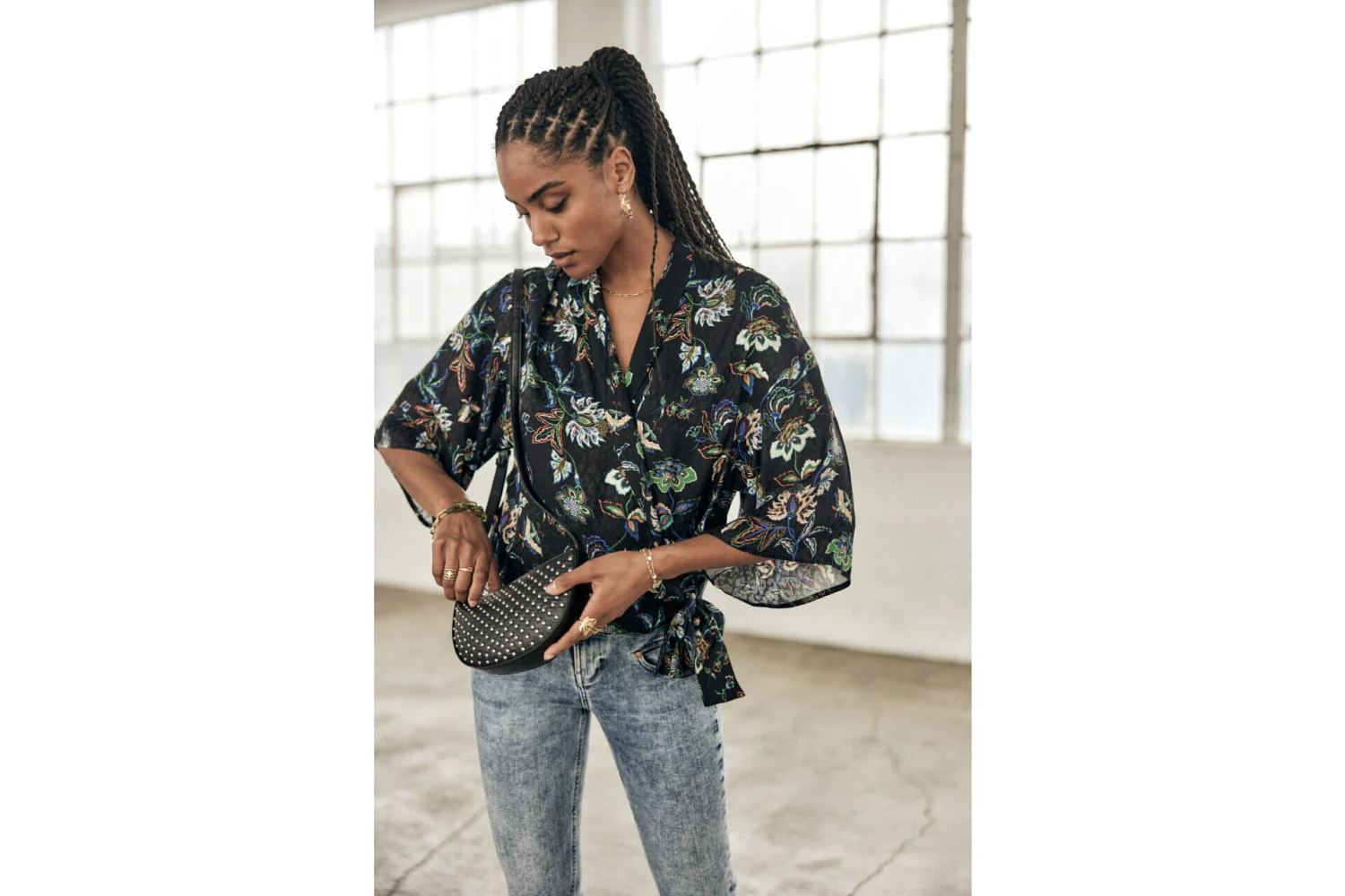 Freeman T. Porter Triane Florescent Top Kimono Imprimé Femme, Black – Image 3