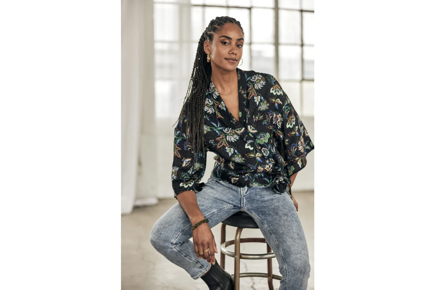 Freeman T. Porter Triane Florescent Top Kimono Imprimé Femme, Black – Image 8