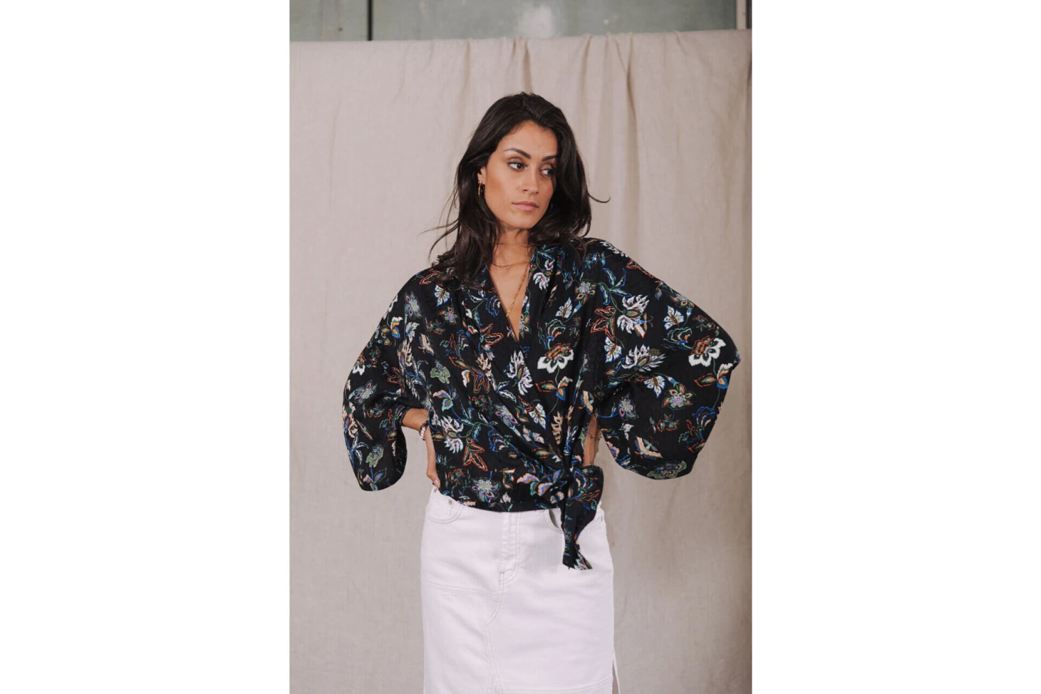 Freeman T. Porter Triane Florescent Top Kimono Imprimé Femme, Black