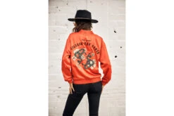 Freeman T. Porter Troopie Snake Bomber Satiné Brodé Femme, Tangerine Tango