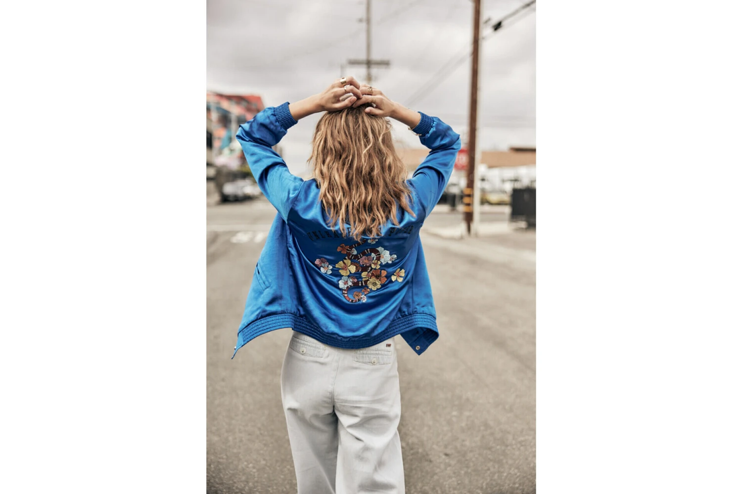Freeman T. Porter Troopie Snake Bomber Satiné Brodé Femme, Electric Blue