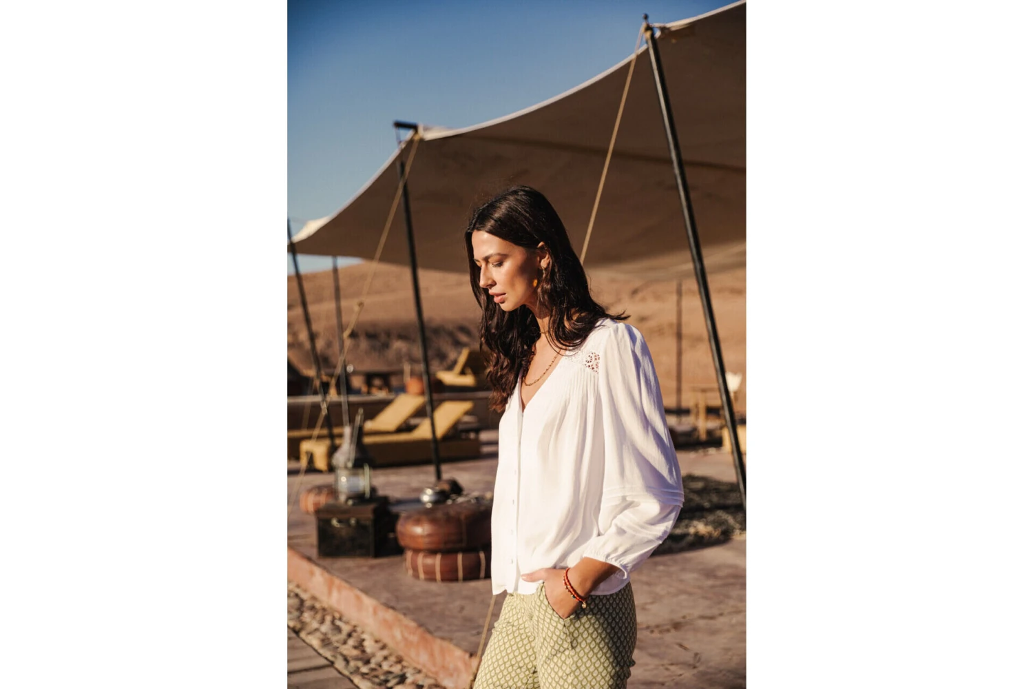 Freeman T. Porter Tya Plain Color Blouse Manches Longues Femme, White – Image 2