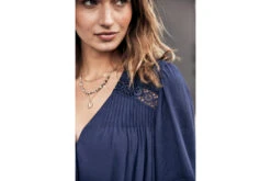 Freeman T. Porter Tya Plain Color Blouse Manches Longues Femme, Dark Blue