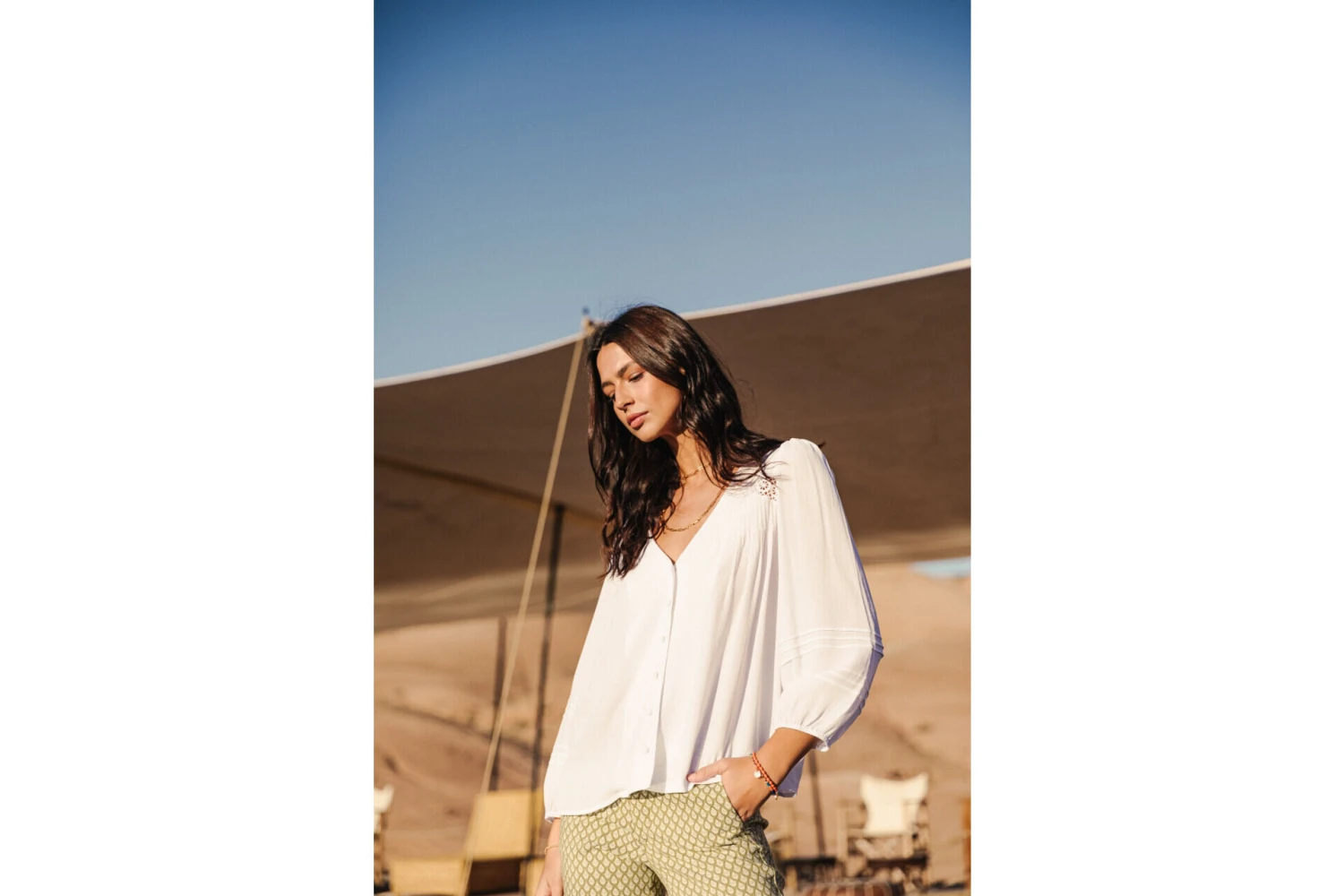 Freeman T. Porter Tya Plain Color Blouse Manches Longues Femme, White – Image 3